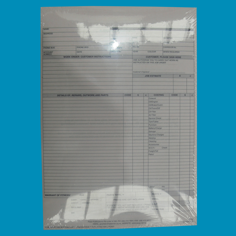 3 in 1 Job Sheet/Inv M/Vehicle Pack 200